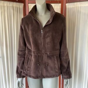 Kristen Blake Womens Super Soft Plush Fleece Brown Jacket Size Large